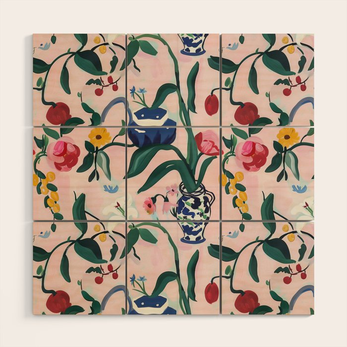 Floral Whimsy on Blush Wood Wall Art Gallery Image 1