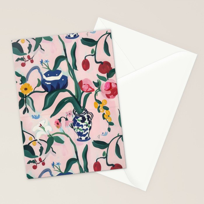 Floral Whimsy on Blush Stationery Card Gallery Image 2