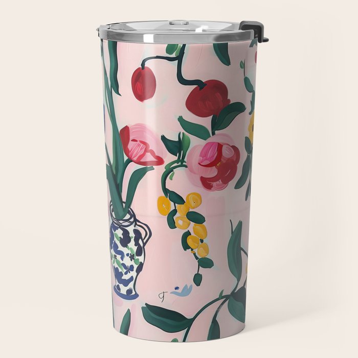 Floral Whimsy on Blush Travel Mug Gallery Image 2