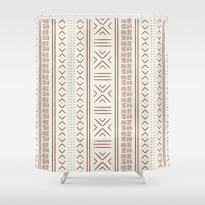 rust on bone mud cloth Shower Curtain Gallery Image 1