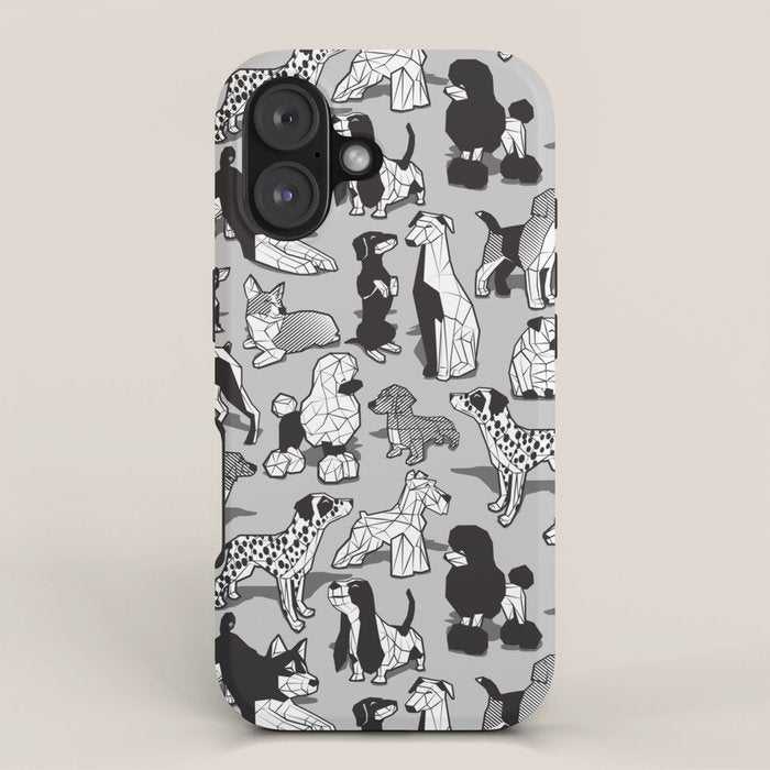 Geometric sweet wet noses // grey background black and white dogs iPhone Case Gallery Image 1