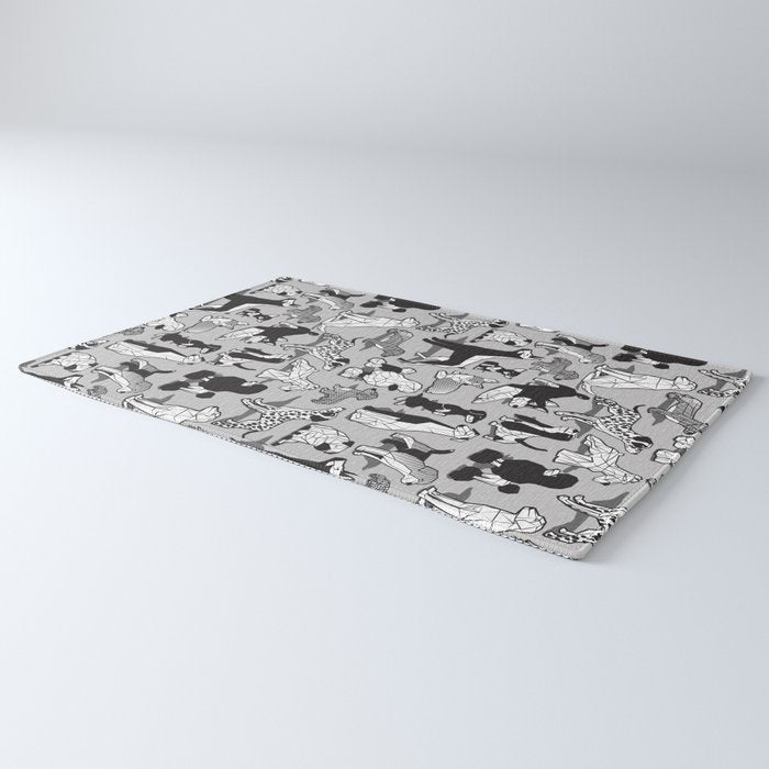 Geometric sweet wet noses // grey background black and white dogs Rug Gallery Image 3