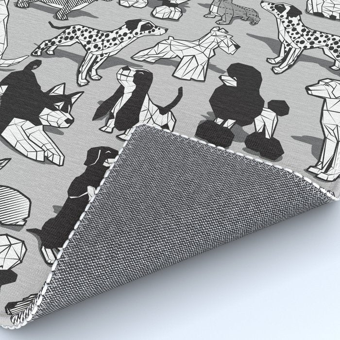 Geometric sweet wet noses // grey background black and white dogs Rug Gallery Image 4