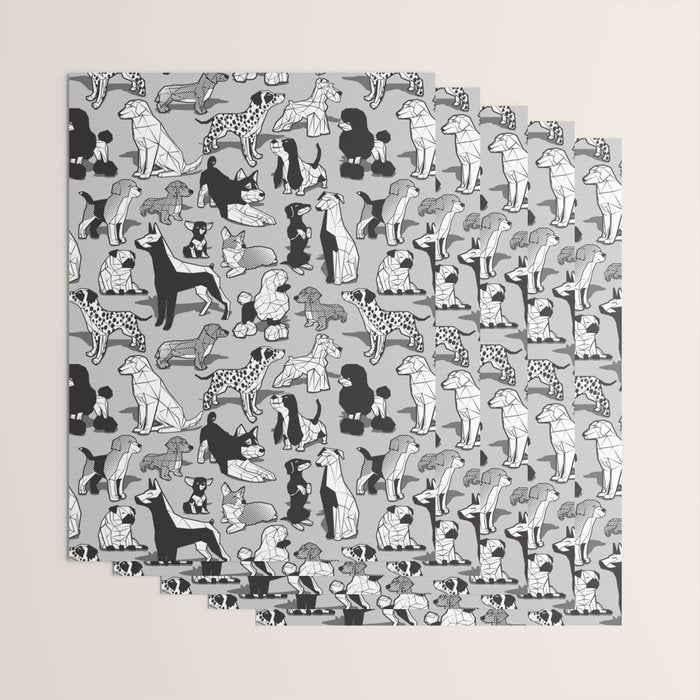 Geometric sweet wet noses // grey background black and white dogs Wrapping Paper Gallery Image 3