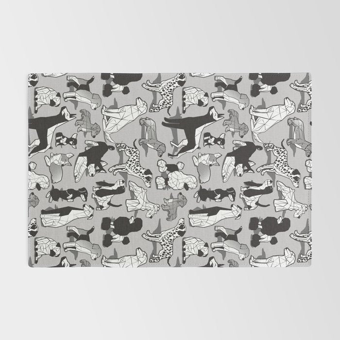 Geometric sweet wet noses // grey background black and white dogs Rug Gallery Image 2