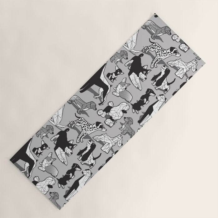 Geometric sweet wet noses // grey background black and white dogs Yoga Mat Gallery Image 1