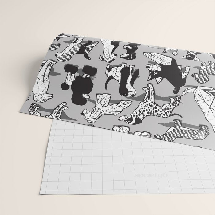 Geometric sweet wet noses // grey background black and white dogs Wrapping Paper Gallery Image 2
