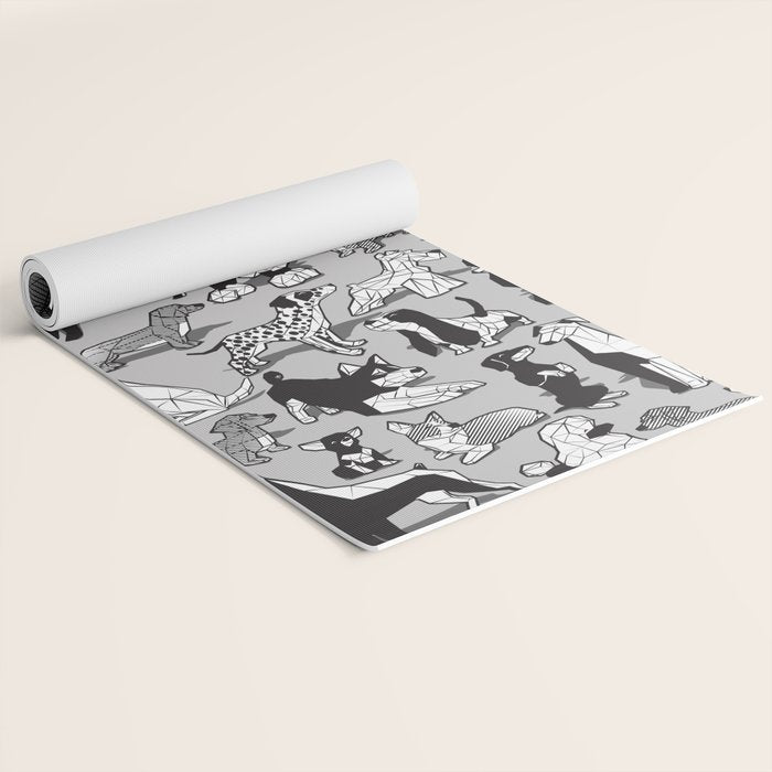Geometric sweet wet noses // grey background black and white dogs Yoga Mat Gallery Image 2