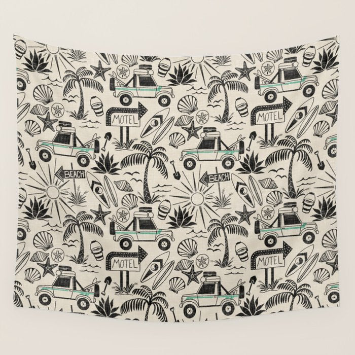Baja - black and teal Wall Tapestry Gallery Image 4