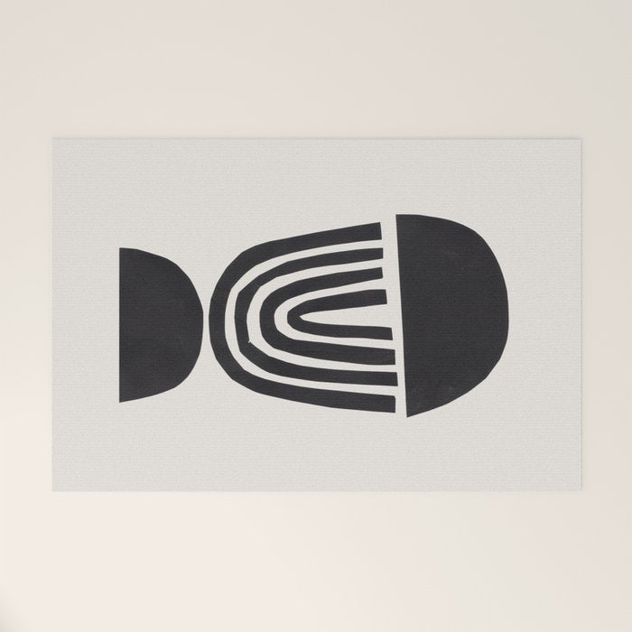 Black & White Minimalist Mid Century Paper collage Funky Black Ink Tribal Geometric by Ejaaz Haniff Welcome Mat Gallery Image 1