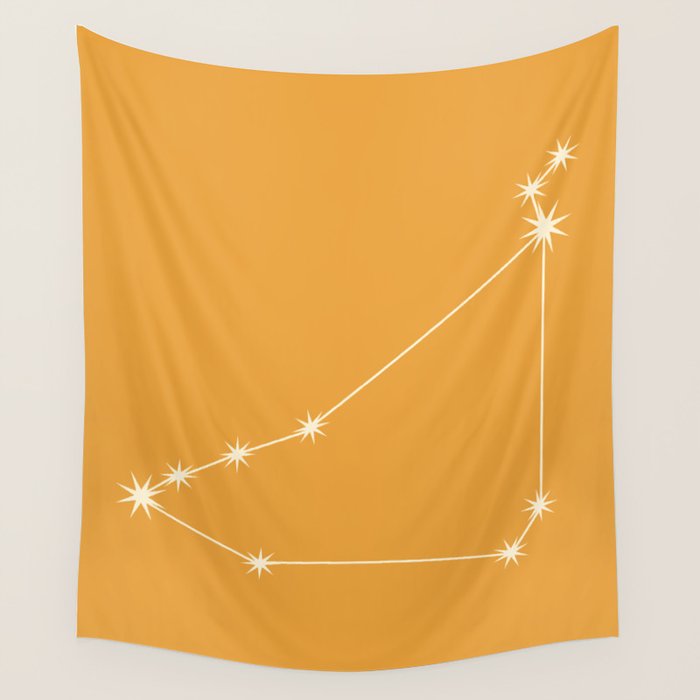 Capricorn Zodiac Star Constellation Line Art Peach Orange Wall Tapestry Gallery Image 4