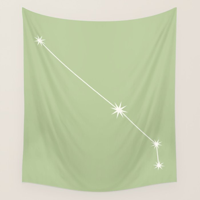 Aries Zodiac Star Constellation Line Art Soft Green Wall Tapestry Gallery Image 4