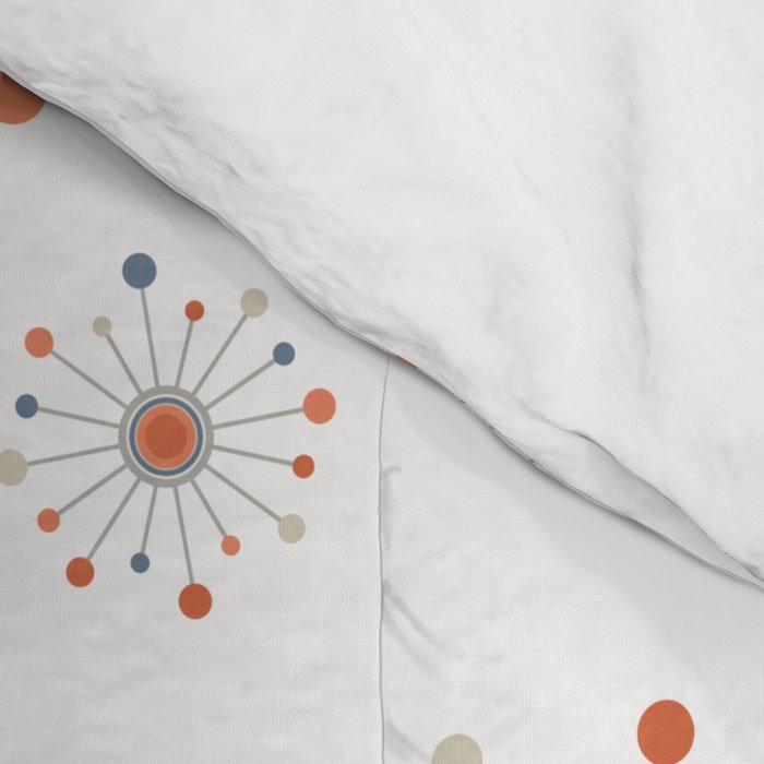 Retro Starburst Mid Century Modern Atomic Stars in Blue Orange Gray Beige Comforter Gallery Image 4