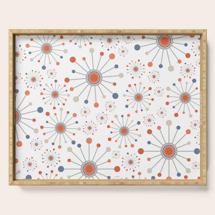 Retro Starburst Mid Century Modern Atomic Stars in Blue Orange Gray Beige Serving Tray Gallery Image 1