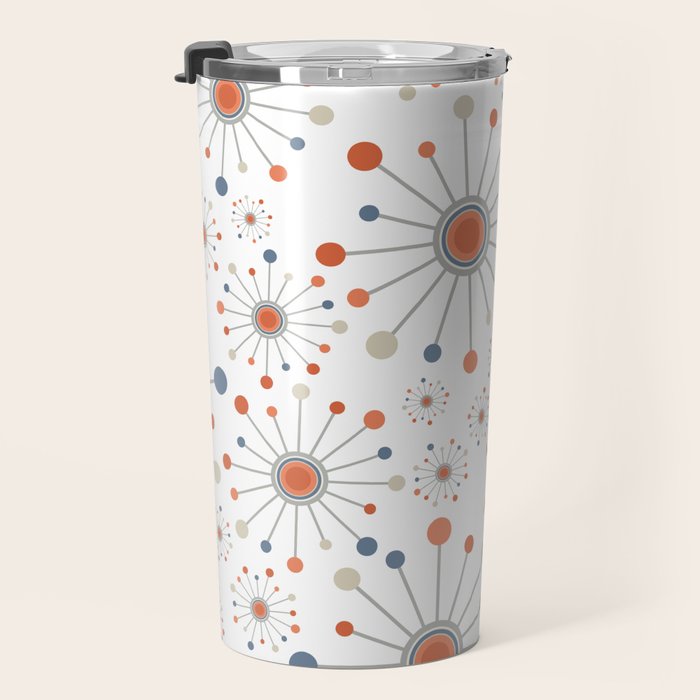 Retro Starburst Mid Century Modern Atomic Stars in Blue Orange Gray Beige Travel Mug Gallery Image 3
