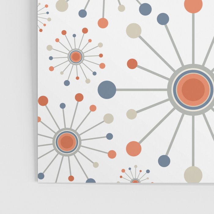 Retro Starburst Mid Century Modern Atomic Stars in Blue Orange Gray Beige Poster Gallery Image 3