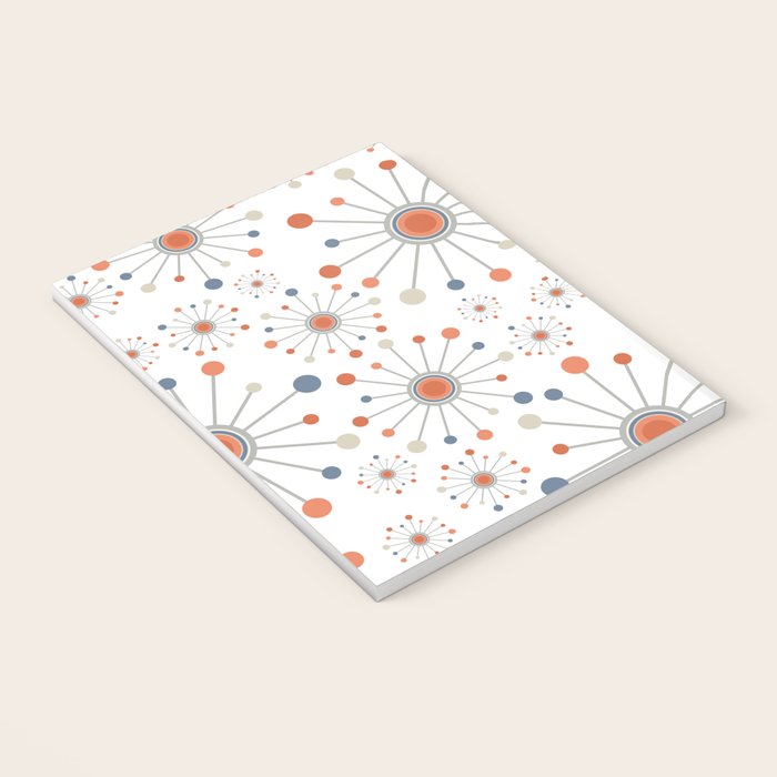 Retro Starburst Mid Century Modern Atomic Stars in Blue Orange Gray Beige Notebook Gallery Image 3