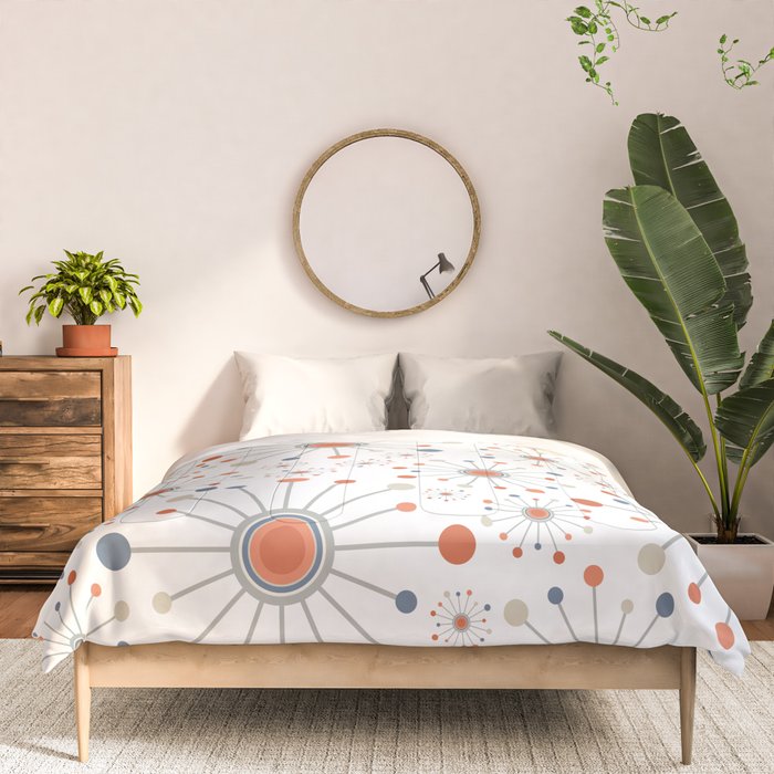 Retro Starburst Mid Century Modern Atomic Stars in Blue Orange Gray Beige Comforter Gallery Image 3