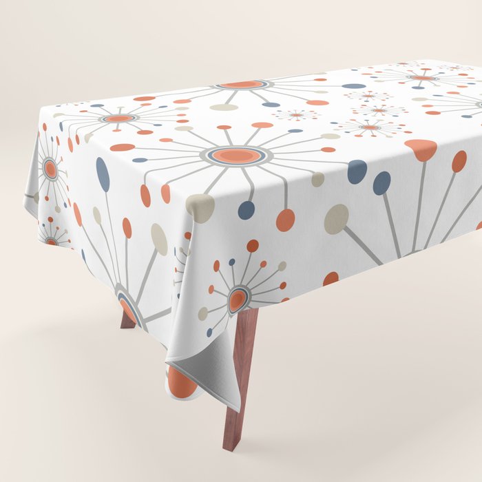 Retro Starburst Mid Century Modern Atomic Stars in Blue Orange Gray Beige Tablecloth Gallery Image 1