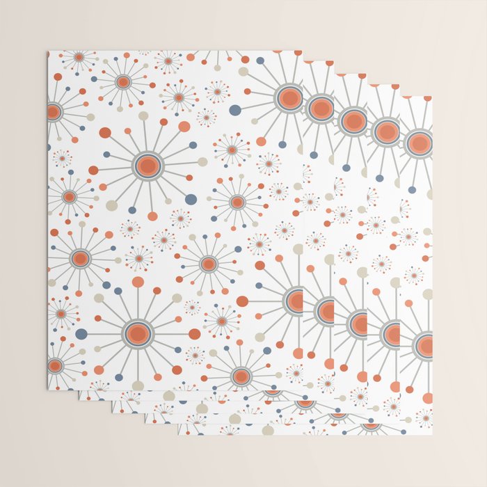 Retro Starburst Mid Century Modern Atomic Stars in Blue Orange Gray Beige Wrapping Paper Gallery Image 3