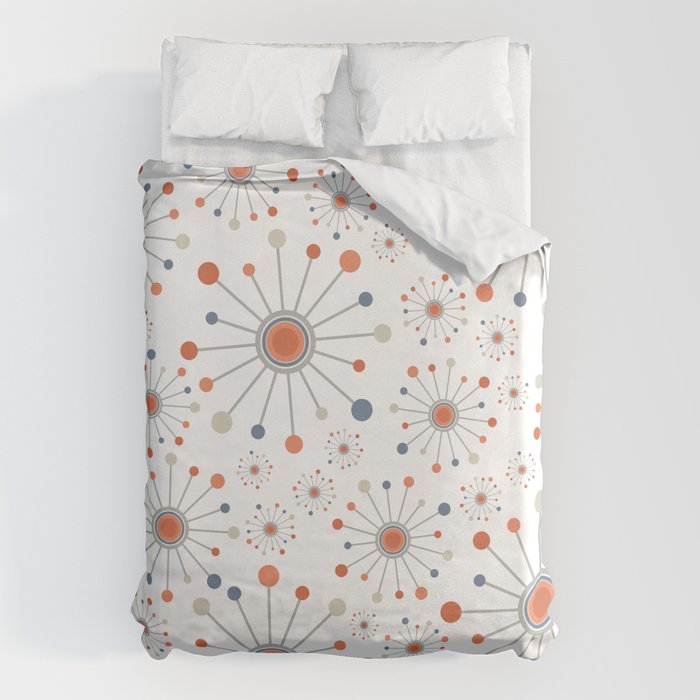 Retro Starburst Mid Century Modern Atomic Stars in Blue Orange Gray Beige Duvet Cover Gallery Image 6
