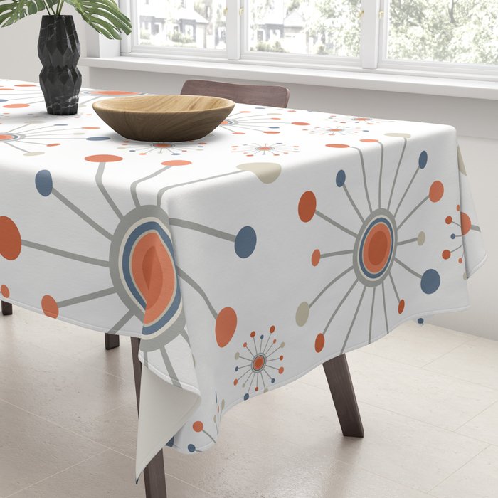 Retro Starburst Mid Century Modern Atomic Stars in Blue Orange Gray Beige Tablecloth Gallery Image 3