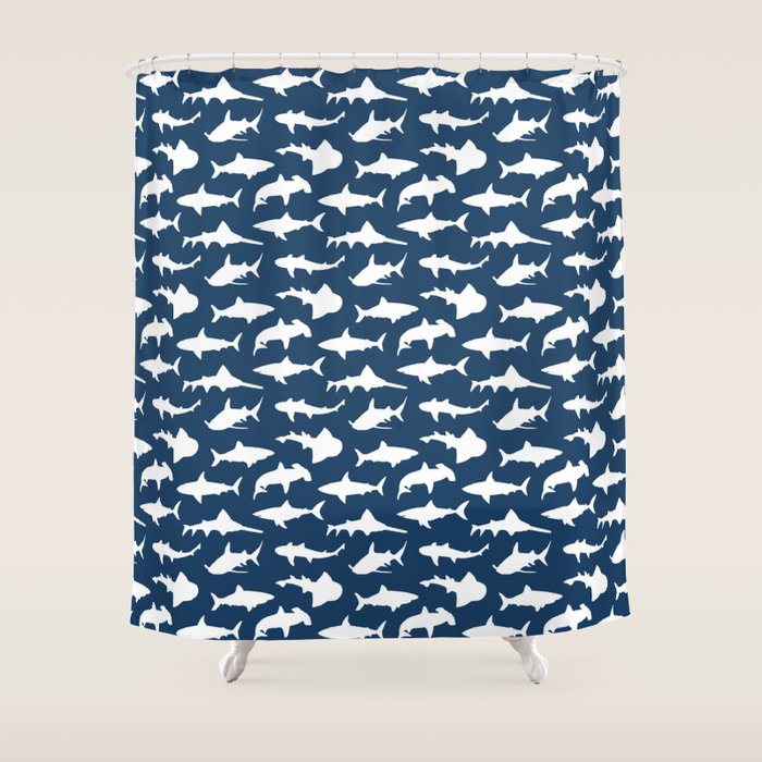 Sharks on Regal Blue Shower Curtain Gallery Image 1