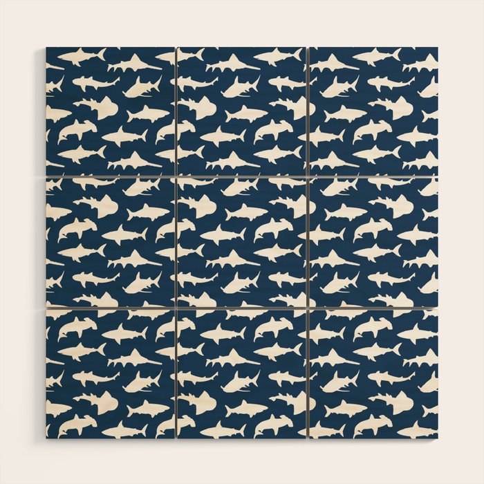 Sharks on Regal Blue Wood Wall Art Gallery Image 1