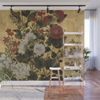 Flowers & Grapes Vintage Japanese Floral Gold Leaf Screen Wall Mural Gallery Image 1
