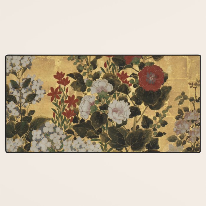 Flowers & Grapes Vintage Japanese Floral Gold Leaf Screen Desk Mat Gallery Image 3