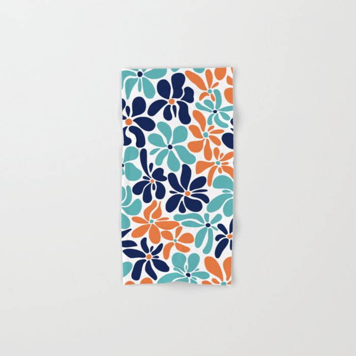 Abstract Flowers, Orange, Navy, Teal Bath Towel Gallery Image 1