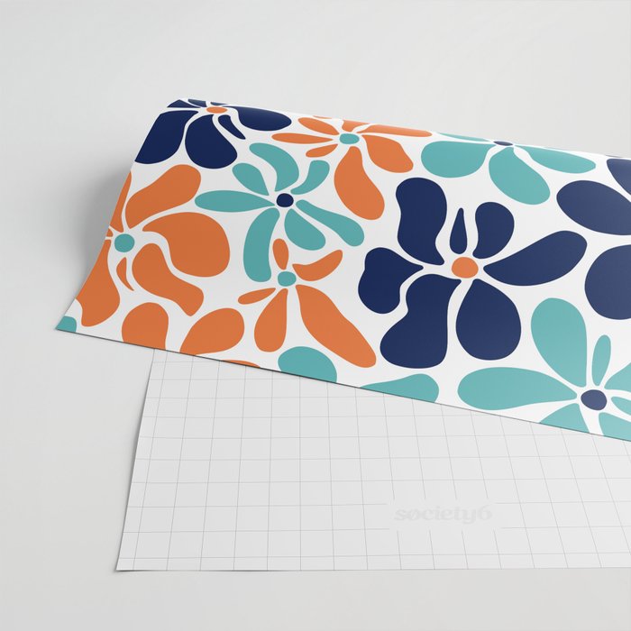 Abstract Flowers, Orange, Navy, Teal Wrapping Paper Gallery Image 2