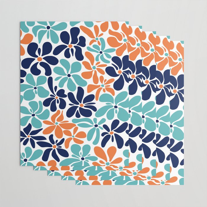 Abstract Flowers, Orange, Navy, Teal Wrapping Paper Gallery Image 3