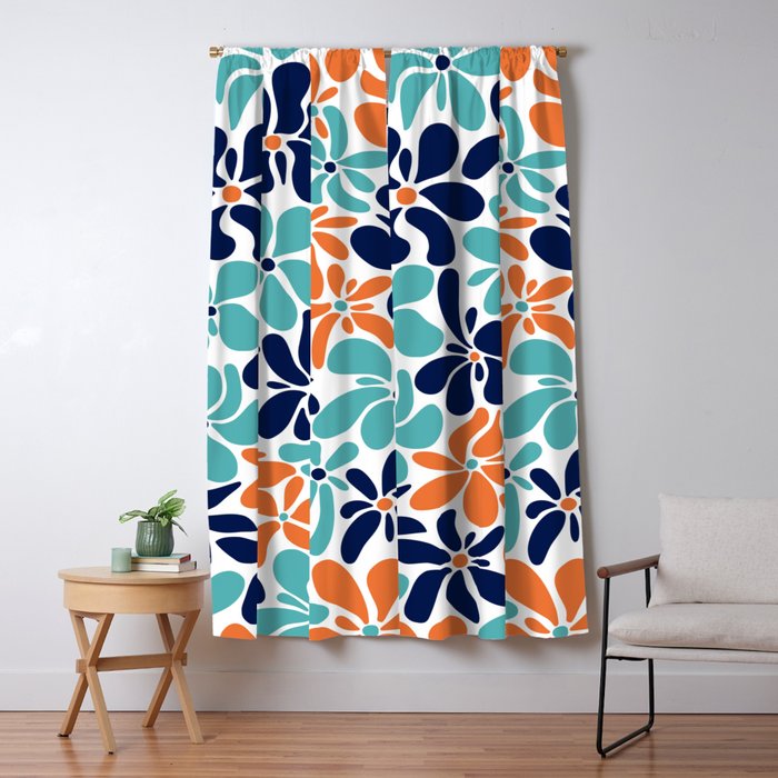 Abstract Flowers, Orange, Navy, Teal Window Curtain Gallery Image 5