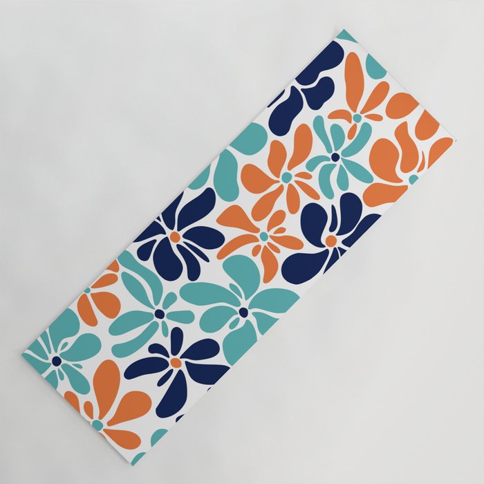Abstract Flowers, Orange, Navy, Teal Yoga Mat Gallery Image 1