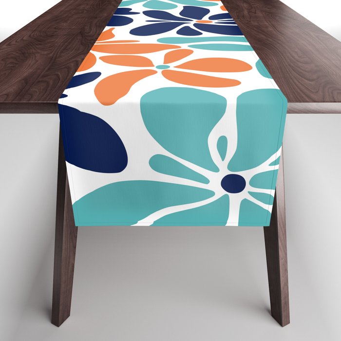 Abstract Flowers, Orange, Navy, Teal Table Runner Gallery Image 1
