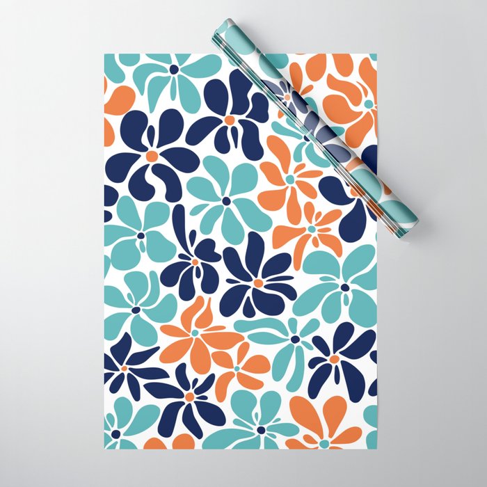 Abstract Flowers, Orange, Navy, Teal Wrapping Paper Gallery Image 1