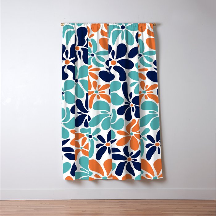 Abstract Flowers, Orange, Navy, Teal Window Curtain Gallery Image 3