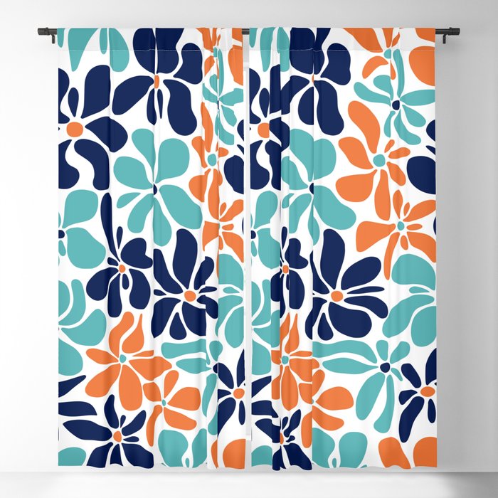 Abstract Flowers, Orange, Navy, Teal Window Curtain Gallery Image 1