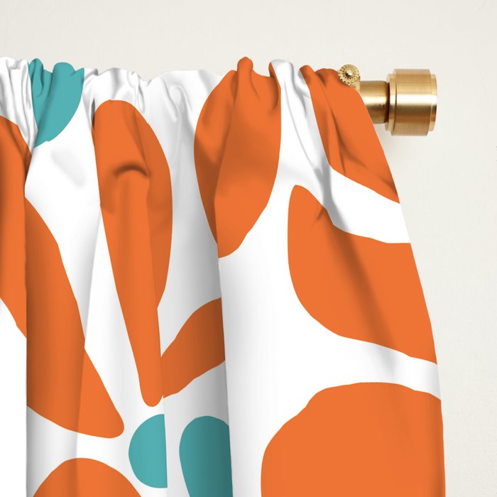 Abstract Flowers, Orange, Navy, Teal Window Curtain Gallery Image 2