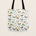 Horses and Sunflowers, Horse Art, Horse Decor, Yellow Flowers, Equestrian Art Tote Bag Gallery Image 1