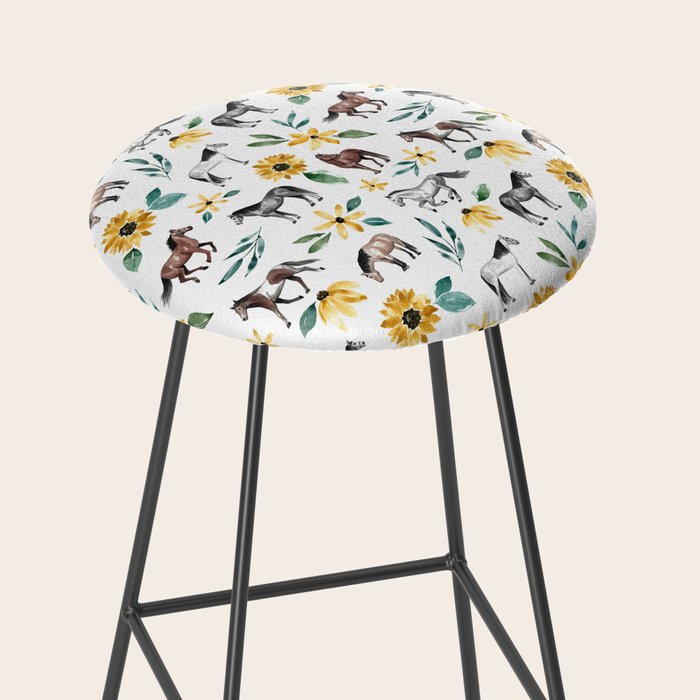 Horses and Sunflowers, Horse Art, Horse Decor, Yellow Flowers, Equestrian Art Stool Gallery Image 2