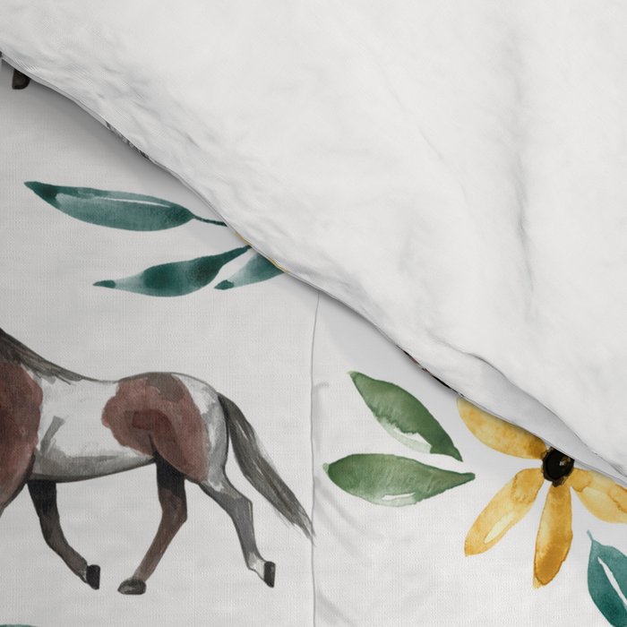 Horses and Sunflowers, Horse Art, Horse Decor, Yellow Flowers, Equestrian Art Comforter Gallery Image 4