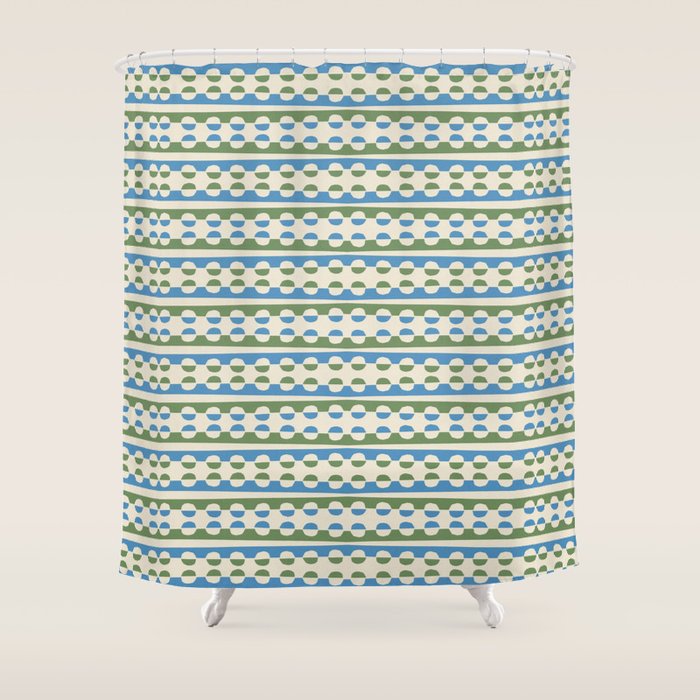 Dots and Lines - Blue and Green Shower Curtain Gallery Image 1