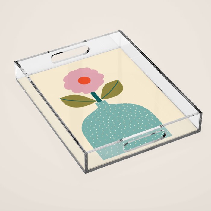 Modern Floral - Green Vase  Acrylic Tray Gallery Image 1
