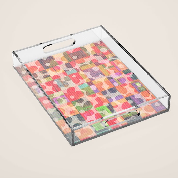 Retro Rainbow Daisy Quilt Acrylic Tray Gallery Image 1