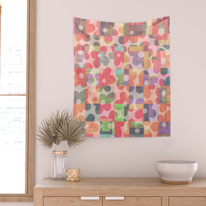 Retro Rainbow Daisy Quilt Wall Tapestry Gallery Image 2