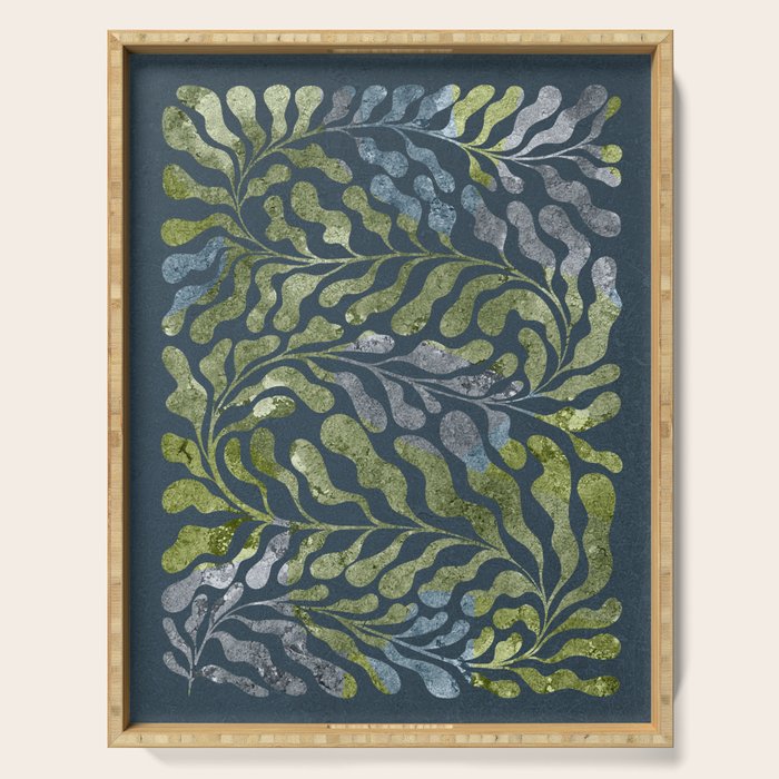 Endless Dark Leaf Illustration 1.2 Celestial Blue-Green Serving Tray Gallery Image 1