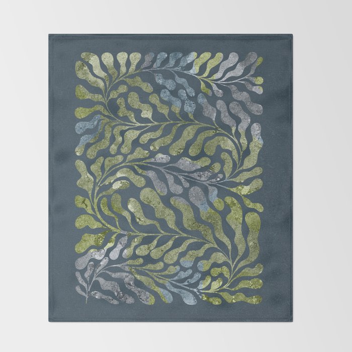 Endless Dark Leaf Illustration 1.2 Celestial Blue-Green Throw Blanket Gallery Image 2