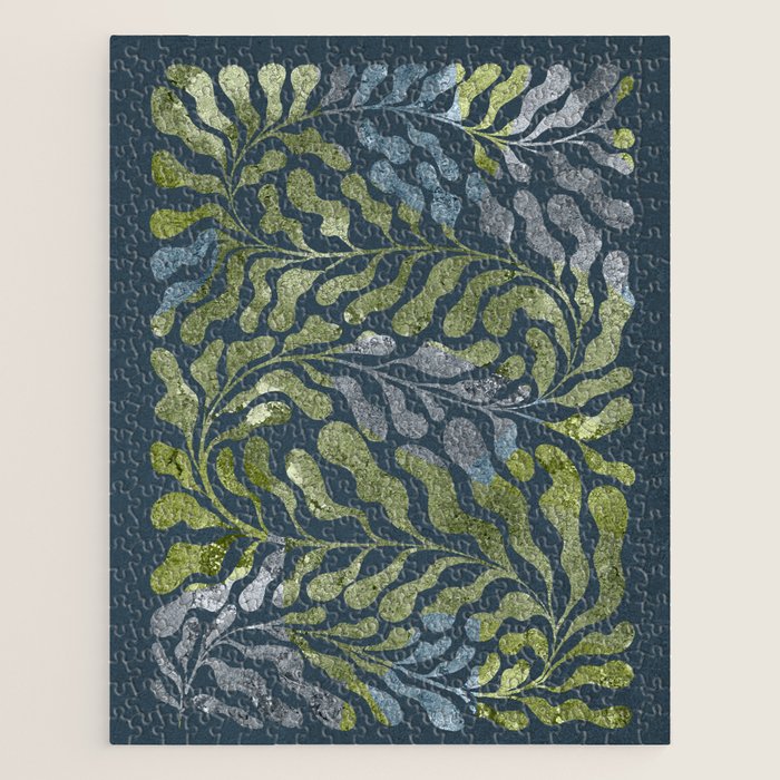 Endless Dark Leaf Illustration 1.2 Celestial Blue-Green Jigsaw Puzzle Gallery Image 1